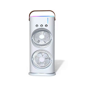 OEM-USB-wiederaufladbarer Doppelkopf-Lüfter, 3-Gang-Option, tragbarer Mini-Tischventilator mit 360-Grad-Drehung und elektrischem Kühlnebel